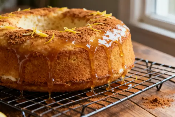 Bolo de Iogurte Grego com Calda de Mel, Canela e Gengibre