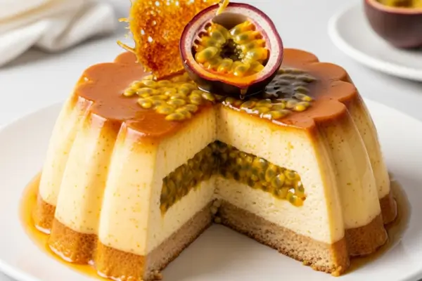 Flã de Maracujá Três Camadas – Elegância e Sabor 