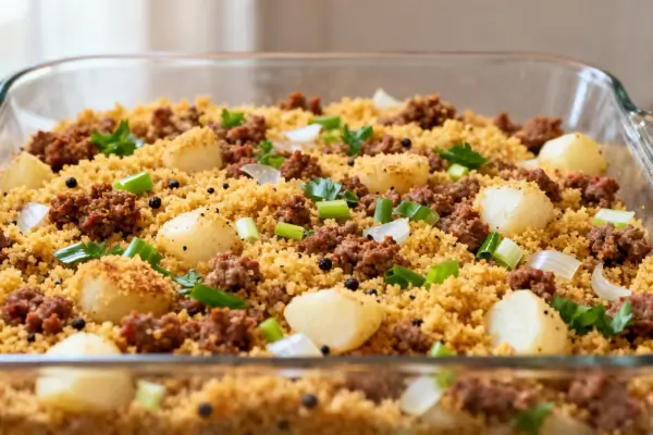 Farofa natalina de carne moída que fica pronta rapidinho e conquista qualquer mesa